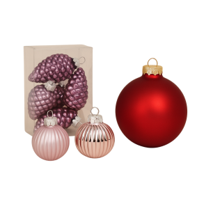 Glaskugle, hjerte og kogler til oph&aelig;ng