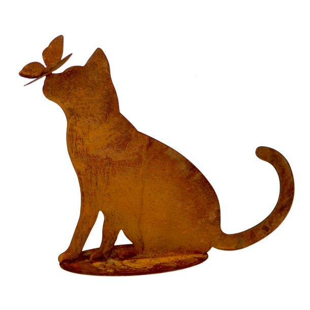 Rust kat 42x42cm p� platte med sommerfugl p� n�sen