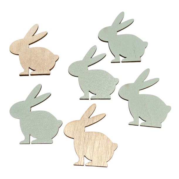 Tr� hare 5,5 cm bl� og natur 6 stk.