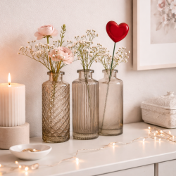 Glas vaser med m�nster 3 ass. beige 13,5 cm