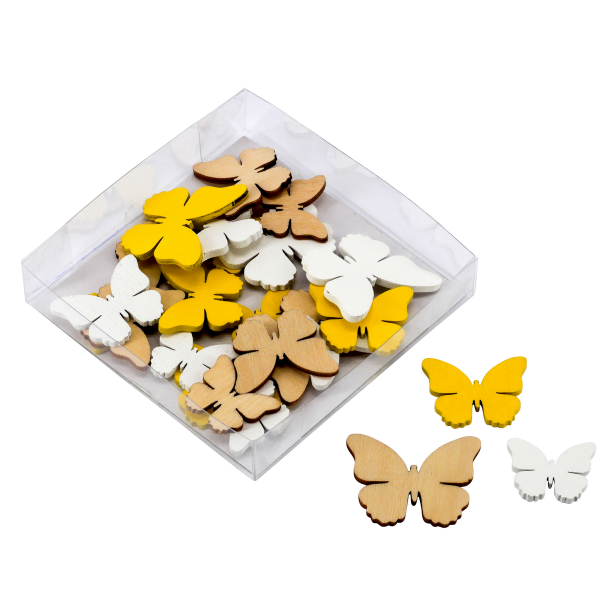 Tr� sommerfugl 2,3,4cm ca. 24stk.