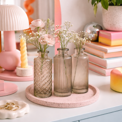 Glas vaser med m�nster 3 ass. beige 13,5 cm