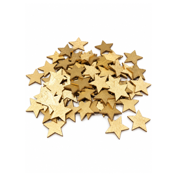 Tr� stjerne guld 3 cm 70 stk 