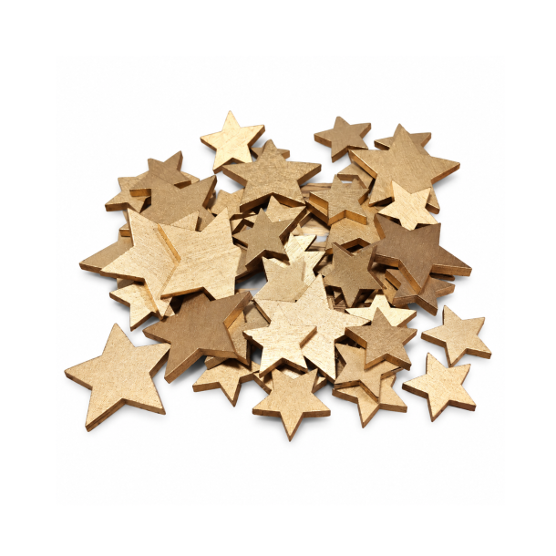 Tr� stjerne guld 3-5 cm 48 stk