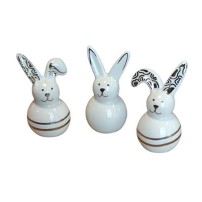 Porcel�nsharer 3 stk. hvid/guld