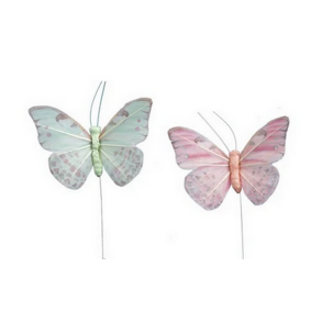 Sommerfugl 9cm par. mint-gr�n og pink