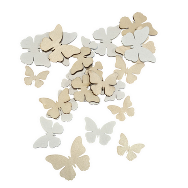 Tr� sommerfugl 2, 3, 4cm ca. 24stk.