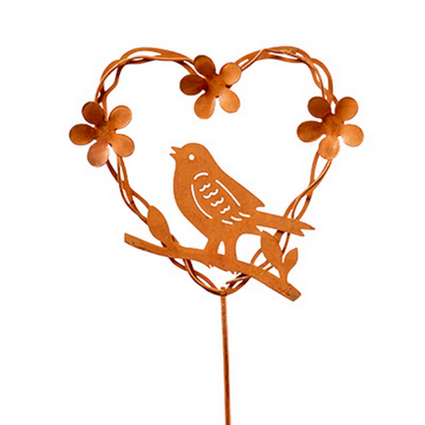Hjerte i rust p� stang med fugl - 1