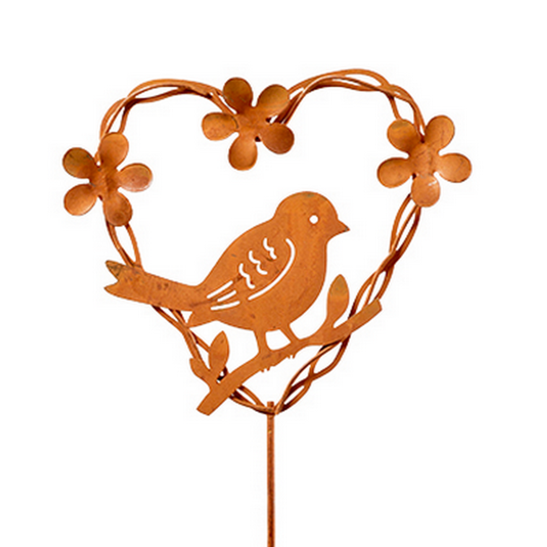 Hjerte i rust p� stang med fugl - 2