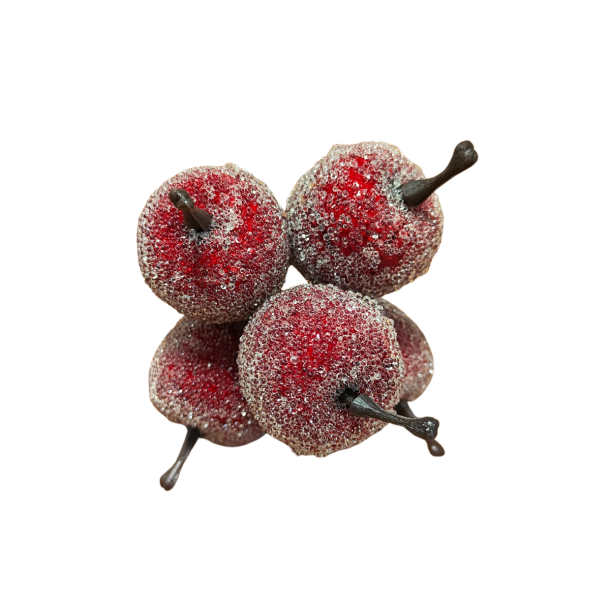 Dekorative �bler r�de med frostlook � 5 stk