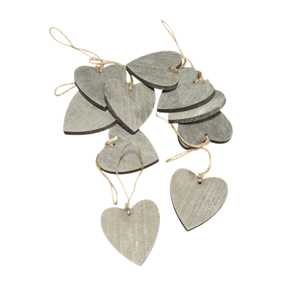 Tr�hjerter gr� 10 stk. 7x7 cm