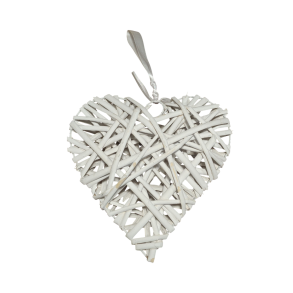 Flettet hjerte hvid 20 cm