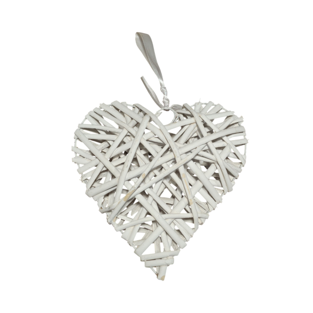 Flettet hjerte hvid 20 cm