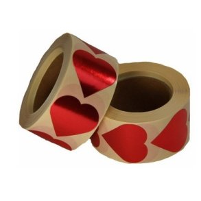 Klisterm�rke Hjerte R�d stor. Hel rulle 500 stk