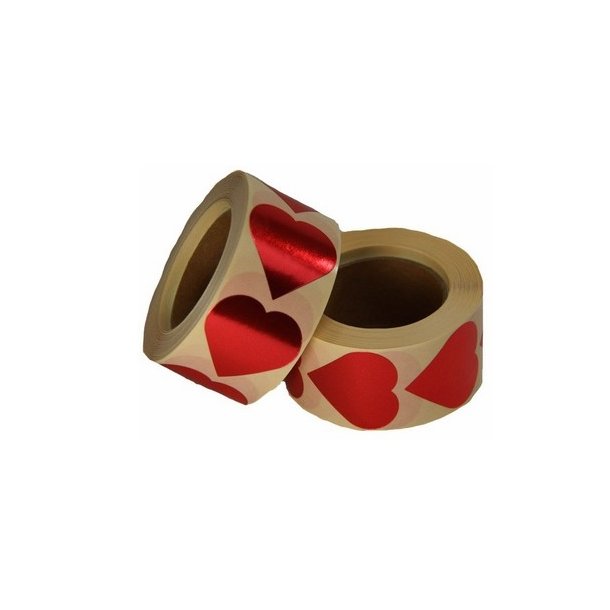 Klisterm�rke Hjerte R�d stor. Hel rulle 500 stk