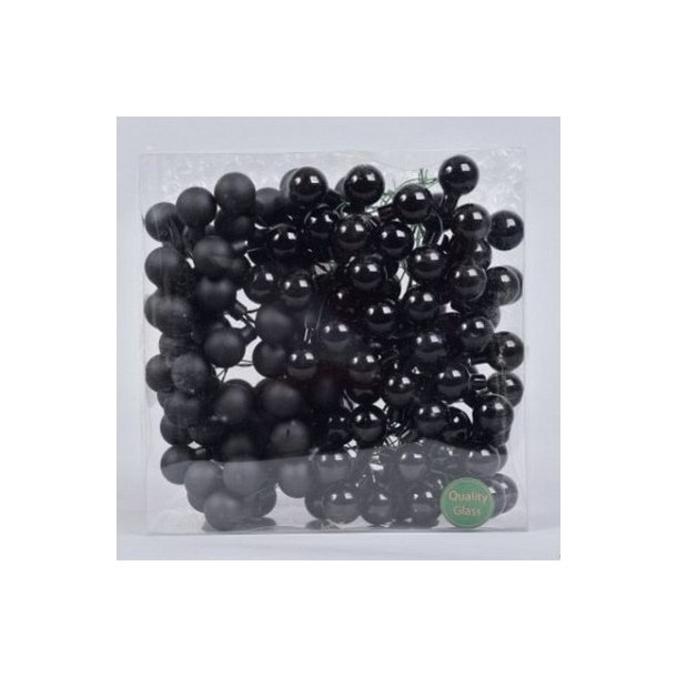 Glaskugle sort 25 mm p� wire 140 stk