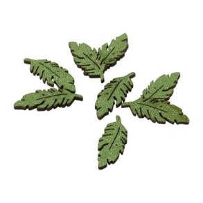 Blade i tr� gr�nne med glitter 12 ass.