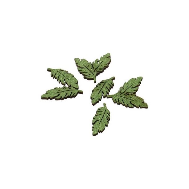 Blade i tr� gr�nne med glitter 12 ass.