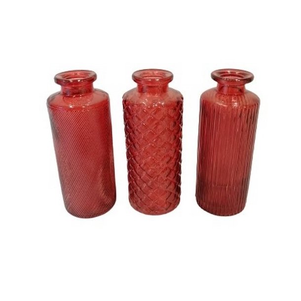 Glas vaser med m�nster 3 ass. r�d 13,5 cm
