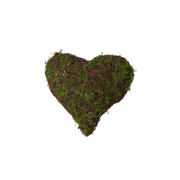 Rattan hjerte med mos 20 cm