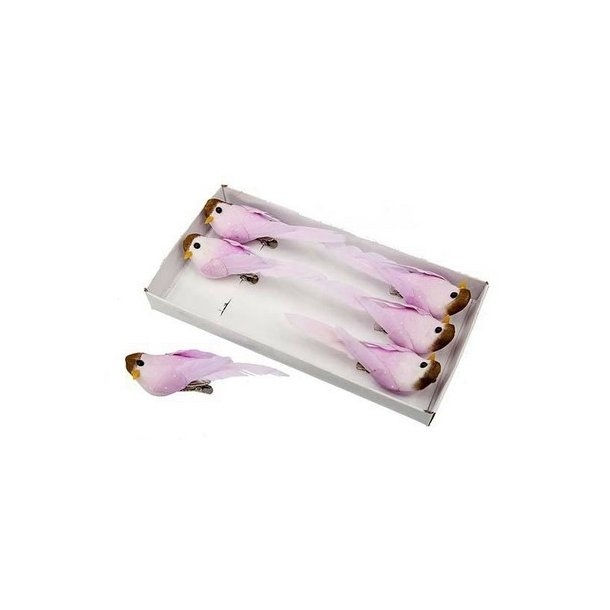 Fugl rosa med klemme 6 stk.