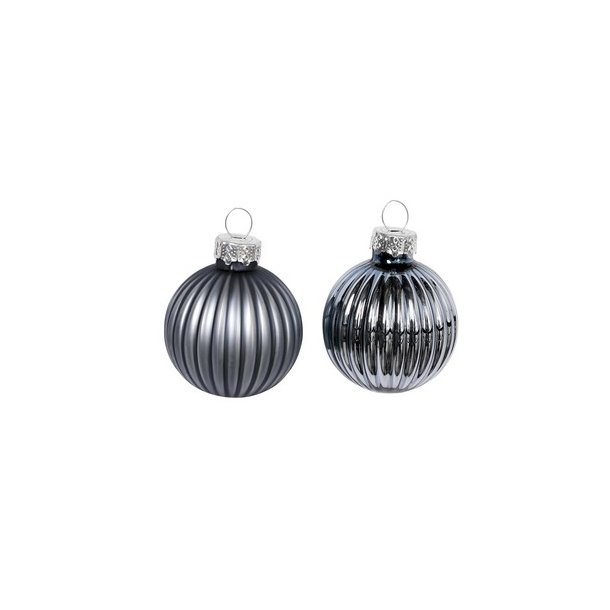 Glas kugle rillet bl� 40mm 2 stk.