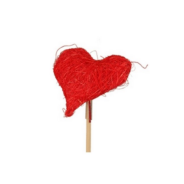 Sisal hjerte p� pind r�d 8x50