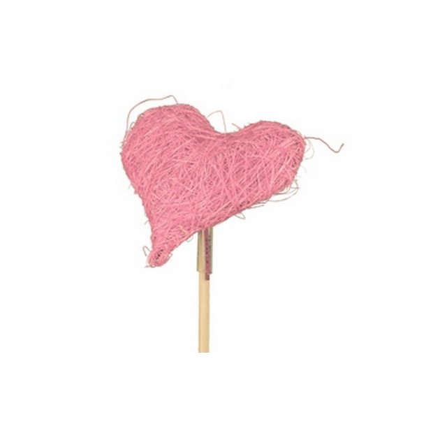 Sisal hjerte p� pind lyser�d 8x50