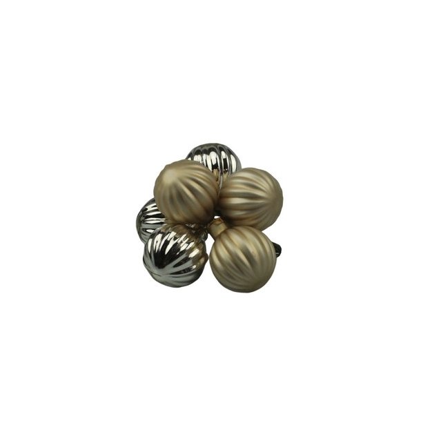 Glaskugle rillet guld/creme 30mm 6 stk.