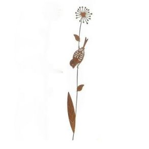 Metal Blomst 46 cm rust p� stilk med fugl