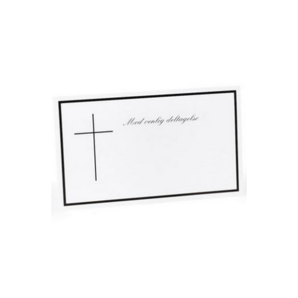 Kort Med venlig deltagelse med kors og kant inklusiv kuvert 7x11 cm. 