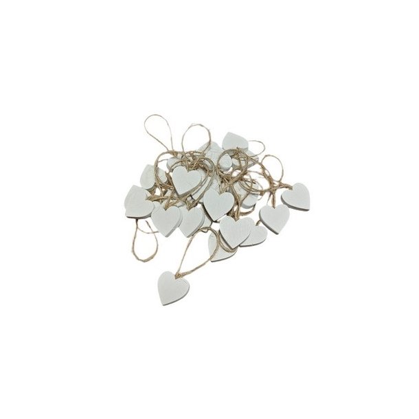 Hjerter i tr� hvid 24 stk.