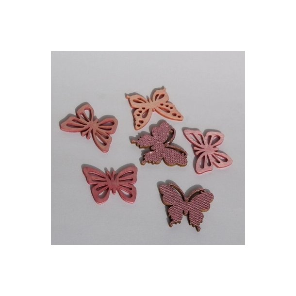 Sommerfugl 4 cm Tr� pinkmix 10 stk ass.